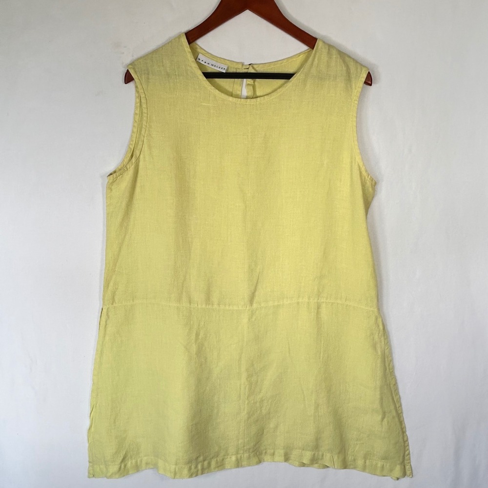 Bryn Walker Yellow Linen Sleeveless Tunic Top Lagenlook Made in USA Women L